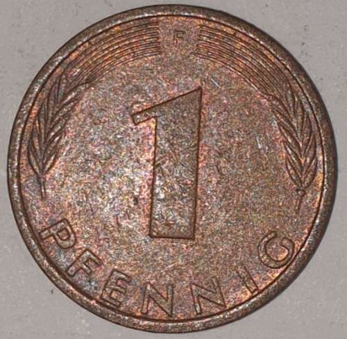 1976 F - 1 PFENNIG - ONE PFENNIG - GERMANY - FEDERAL REPUBLIC - (Copper Plated Steel)